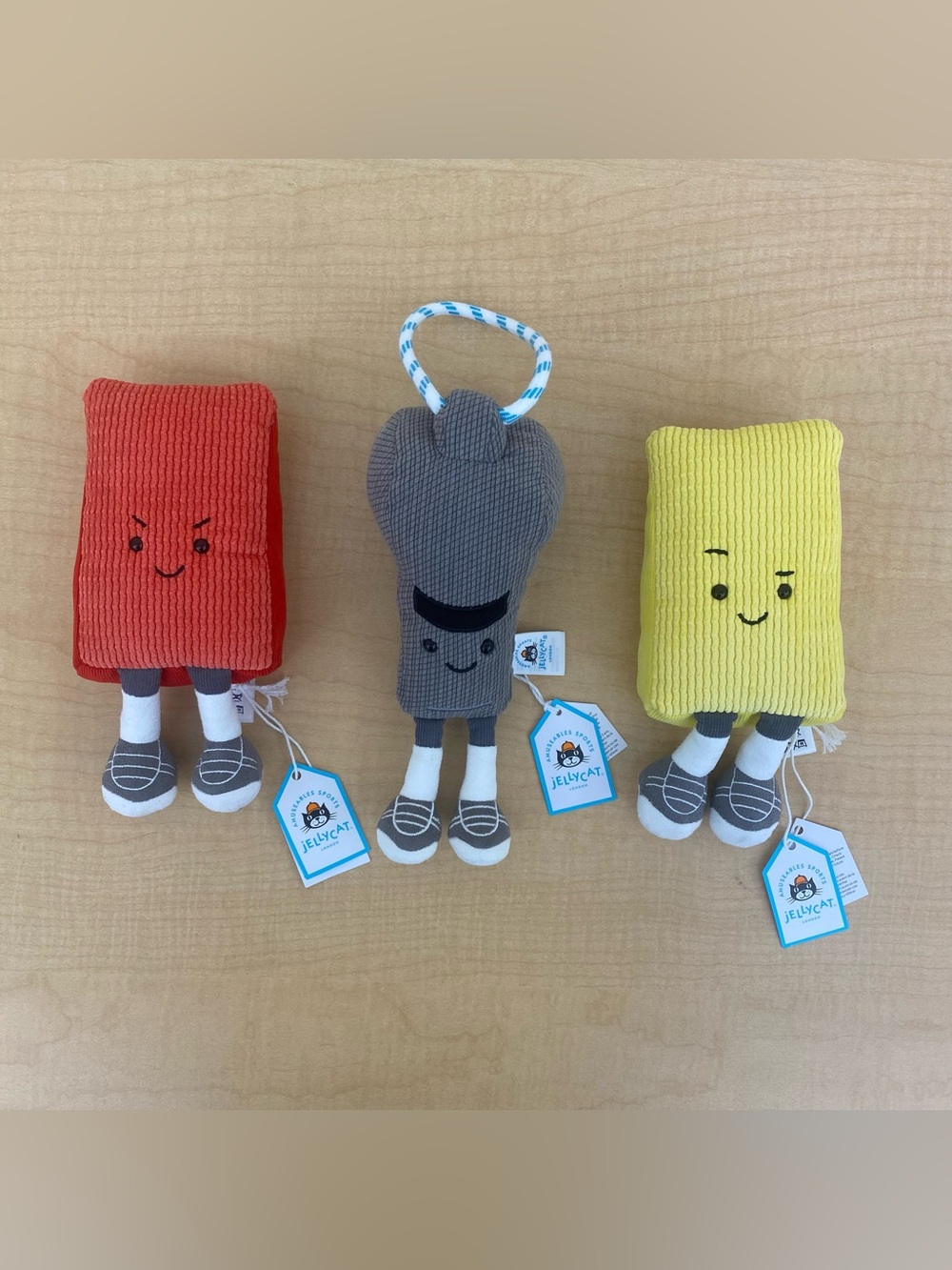 Lot of 3: JellyCat Amuseables Sports Walston Whistle, Yellow Card, Red Card. NWT